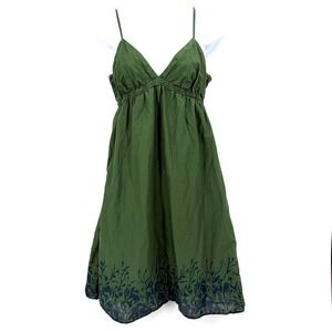 Y2K Mossimo Babydoll Empire Waist Sundress Sz L Floral Print Olive Green Cotton